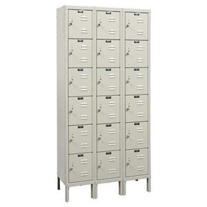 Hallowell U3228-6PT Parchment Steel Premium Box Locker, 3 Wide with 18 Opening, 6 Tier, 36″ Width x 78″ Height x 12″ Depth, Knock Down