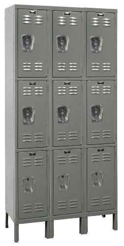 Hallowell U3228-3HG Hallowell Gray Steel Premium Wardrobe Locker, 3 Wide with 9 Opening, 3 Tier, 36″ Width x 78″ Height x 12″ Depth, Knock Down