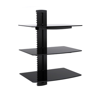 3-tier Adjustable Component Wall Mount Shelf Glass Shelving System for DVD HD Bo