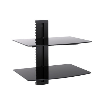 2-tier Adjustable Component Wall Mount Shelf Glass Shelving System for DVD HD Bo