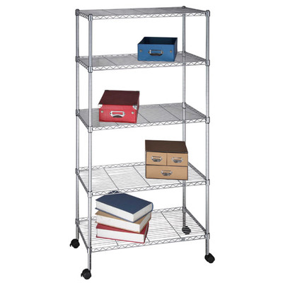 5 Tiers Metal Wire Stand Book Rolling Shelving Organizer Storage Rack Holder